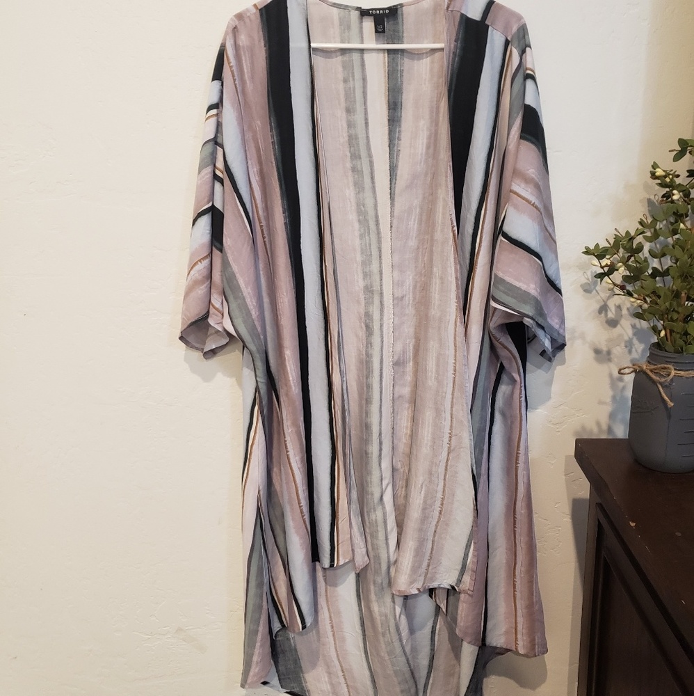 Torrid Multi Stripe Challis Hi-Lo Kimono